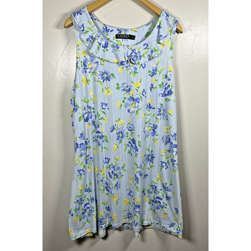 Lauren Ralph Lauren Nightgown Blue Striped Floral Cotton Blend Size XL Fairy